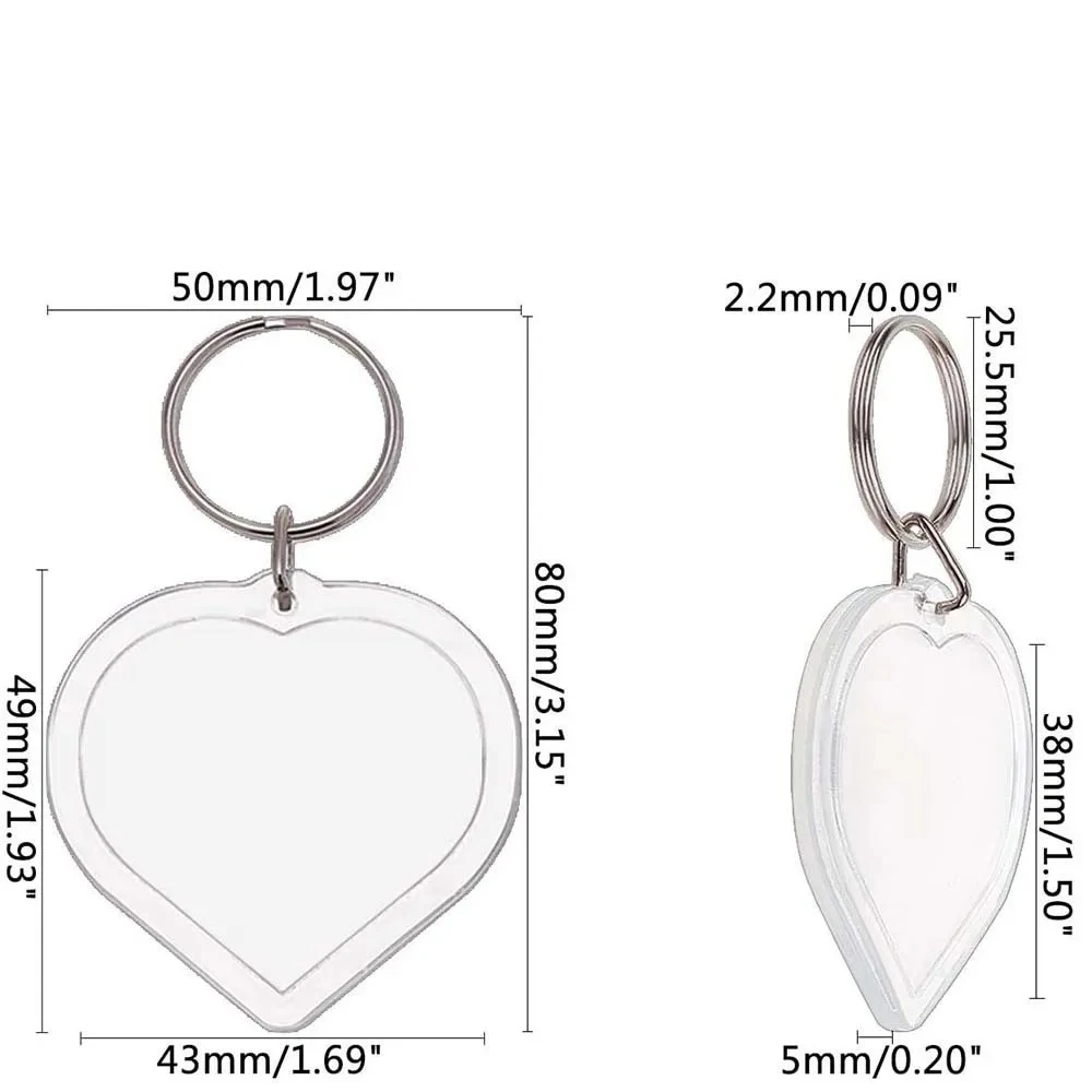 25 portachiavi in acrilico trasparente vuoto per foto a forma di cuore portachiavi con inserto personalizzato a scatto con cornice per foto portachiavi portachiavi portachiavi ideale per fai da te