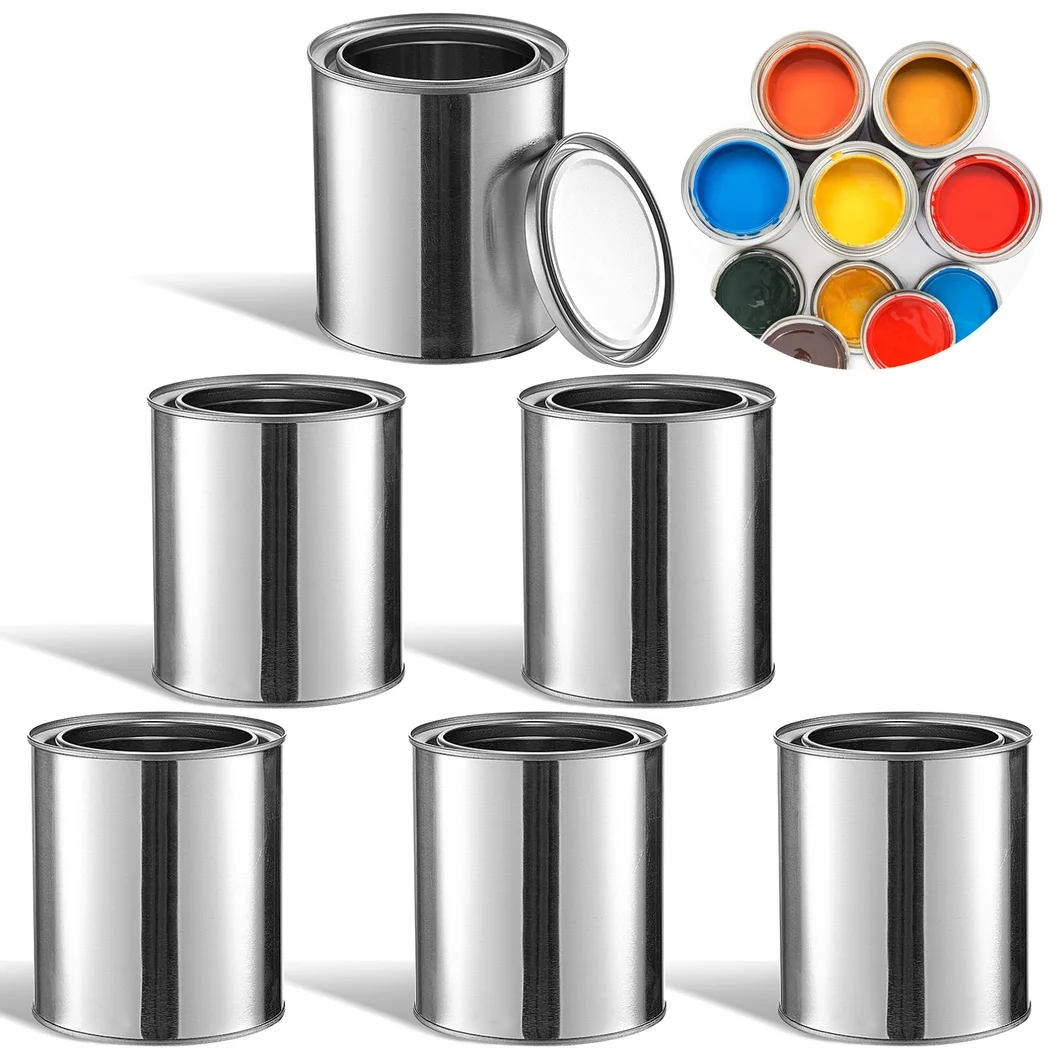 Metal Paint Cans 6Pcs Empty Unlined With Lids 1/2 Pint Metal Pails For Crafts DIY Projects Storage Containers