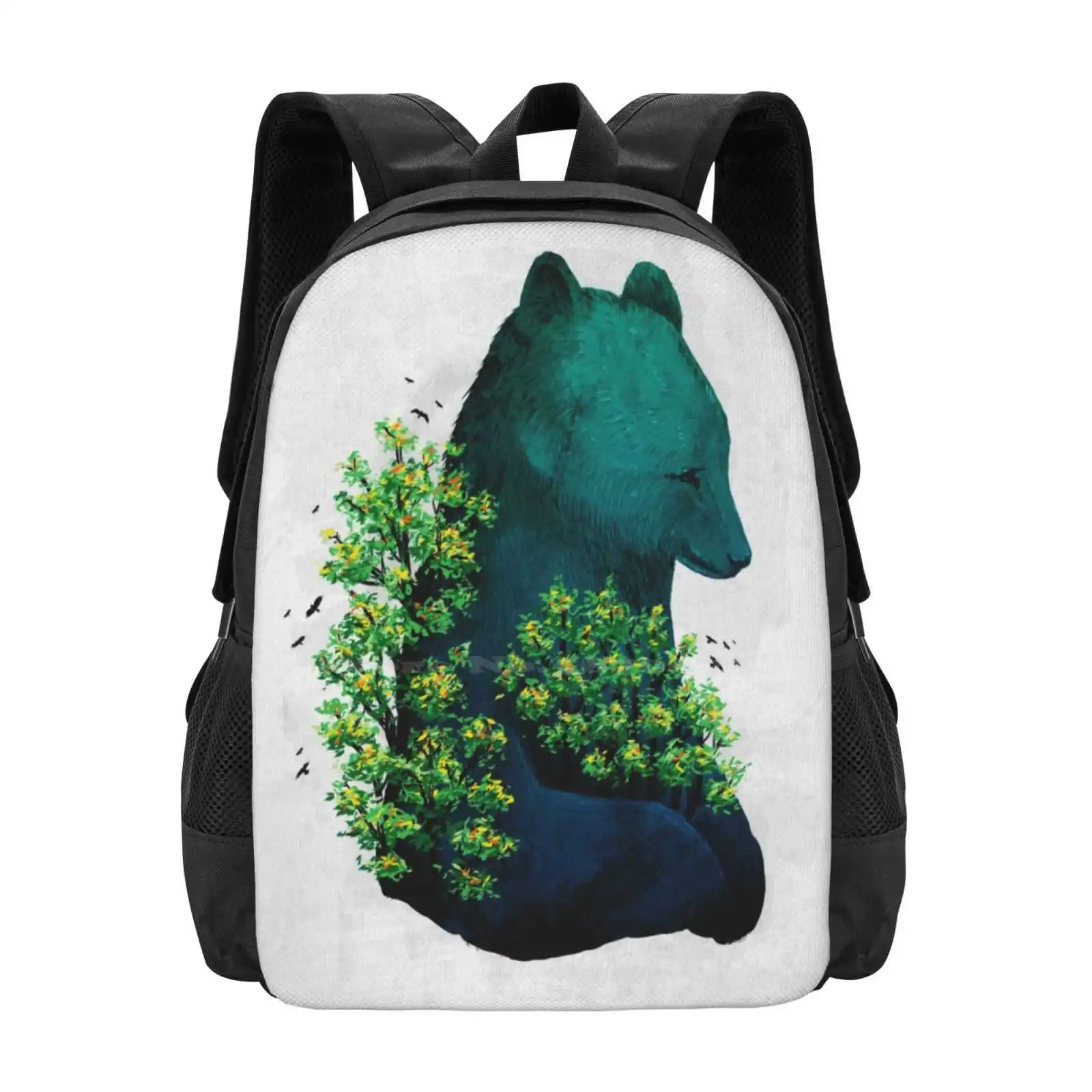 

Nature'S Embrace 3D Print Design Backpack Student Bag Bear Tree Birds Nature Artsy Artistic Landscape Colorfull Cute Hug