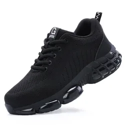 Men's Lightweight Steel Toe Work Sneakers - Air Cushioned, Indestructible Safety Shoes - 45 (C3033 - Black)