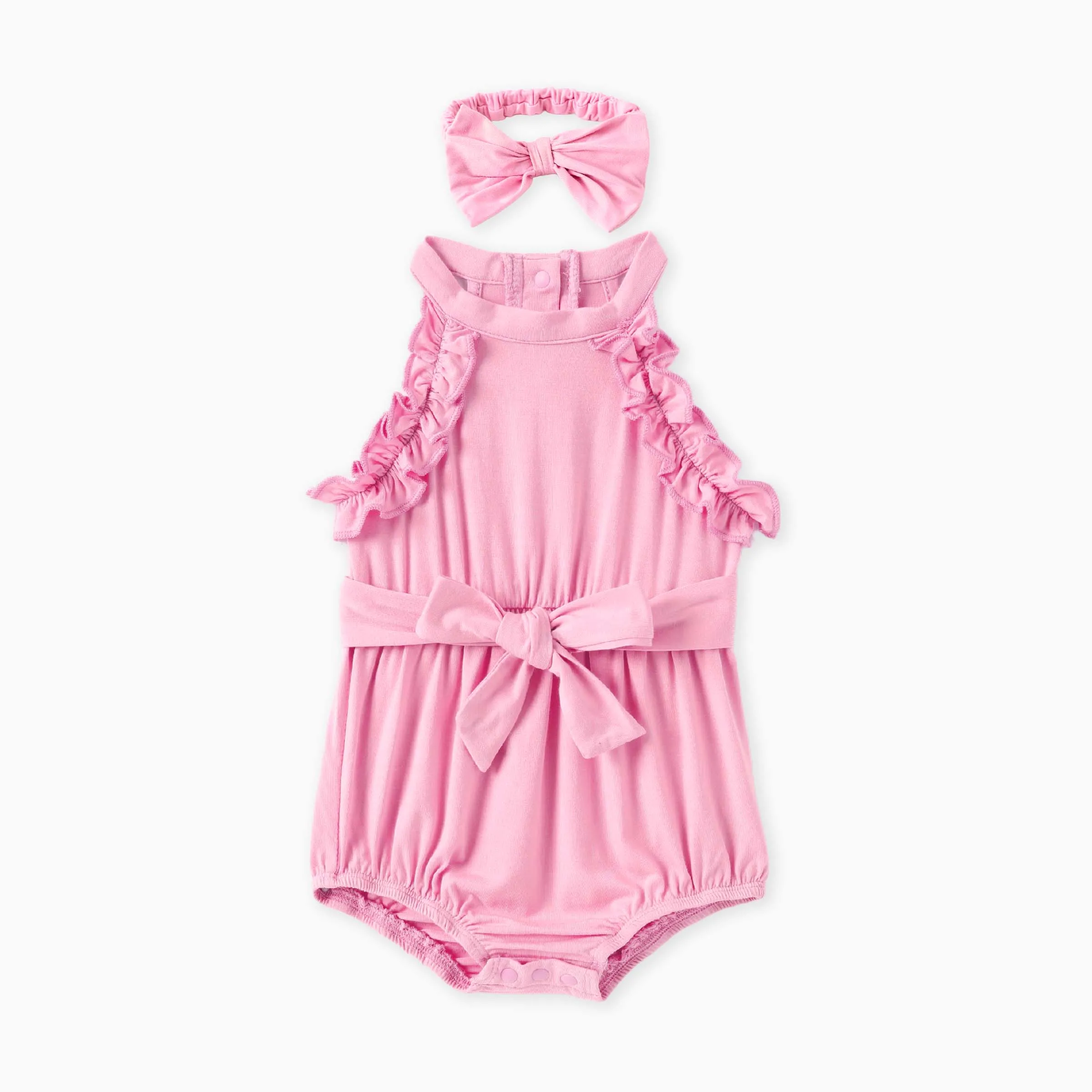 

PatPat Baby Girl Solid Ruffled Romper with Headband