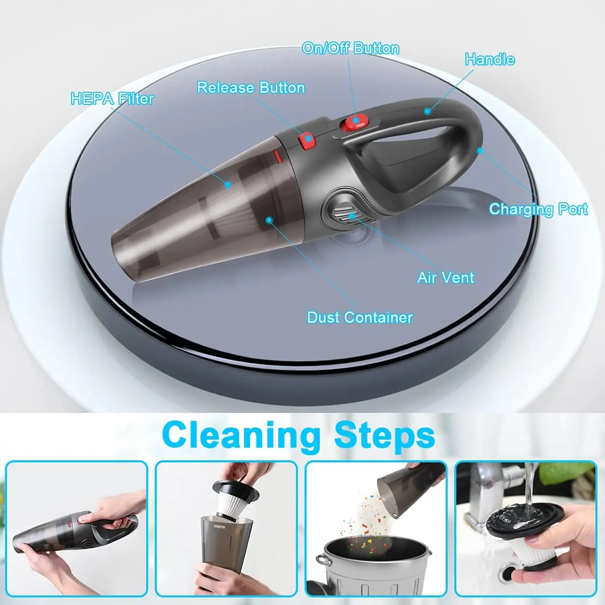 Wireless Car Vacuum Cleaner 9000PA 120W High Power Car Hoover USB  Rechargeable Handheld Vacuum Cleaner Home Cleaning Tools