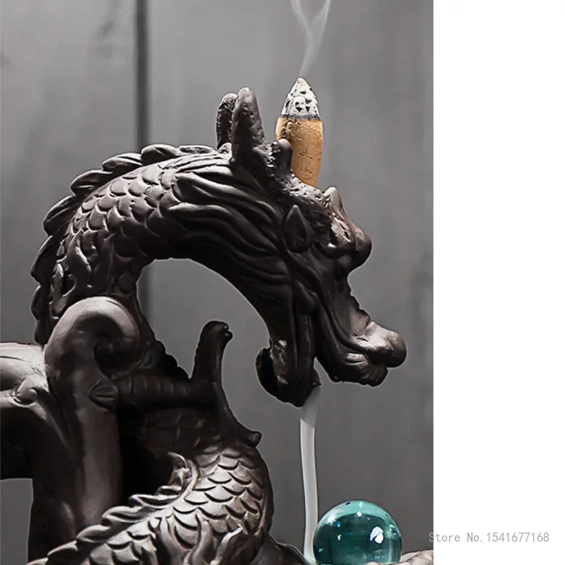 Backflow Incense Burner Lucky Dragon Shape Ceramic Crafts Home Study Living Room Decoration Accessories Aromatherapy Burner, 1Pc
