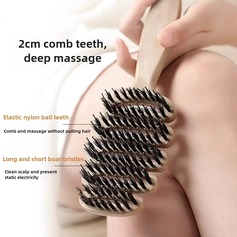 Premium Hollow Boar Bristle Detangling Scalp Massage Hairbrush