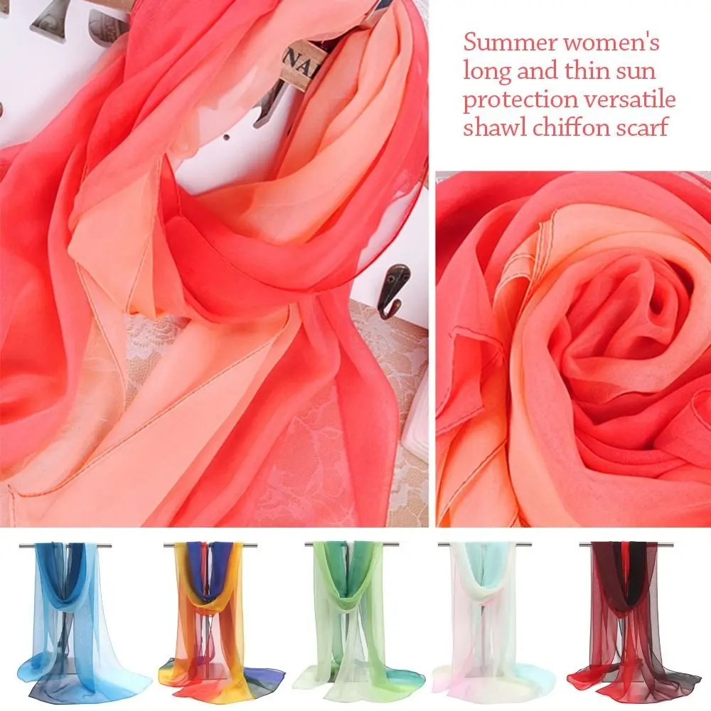 Summer Sun Protection Scarf Gradient Solid Color Soft Pashmina Long Anti-sunburn Neck Bandana Women