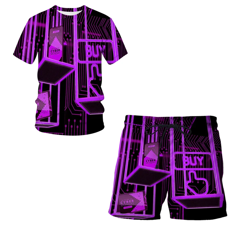 

Men Two Pieces Sets T Shirts+pants Suit Men Summer Tops Tees Fashion 3D Mobile technology Print Tshirt High Quality board shorts