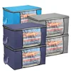 2 Pcs Clothes Storage Bag 90L Large Capacity Foldable Closet Organizer Thick Fabric Clear Window Dual-Zipper 5