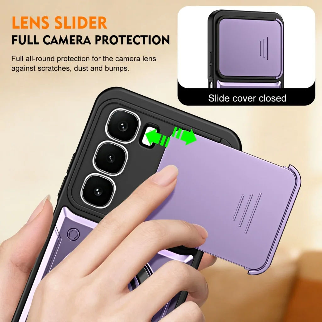 Enhanced Shockproof Phone Case with Slide Camera Cover and 360° Rotatable Ring Holder Kickstand