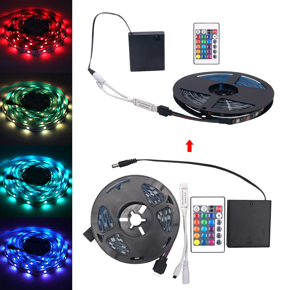 

5V RGB LED Strip Light with Remote Control SMD5050 30Leds/m 4AA Battery Powered Flexible LED Tape Diode Bedroom TV Backlights