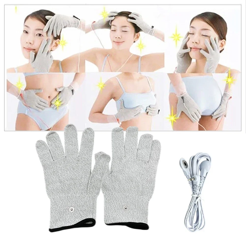 Massage Scrub Gloves Massage Tool Conductive Silver Fiber Gloves Massage Electro Shock Bio Gloves With Wire for Pulse Massager Electric Acupuncture Tens Device