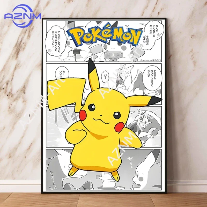1PC Cartoon Poster Pikachu Charizard Charmander Anime Action Figures Canvas Painting Wall Decoration Poster Kids Decorate 3