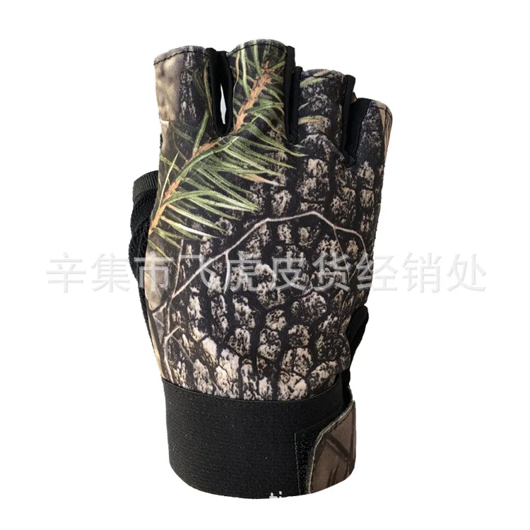 Xinji Dried Leaf Camo Breathable Sweat-absorbing Gloves Thin Outdoor Riding Tactics Anti slip Men's Half Finger Gloves