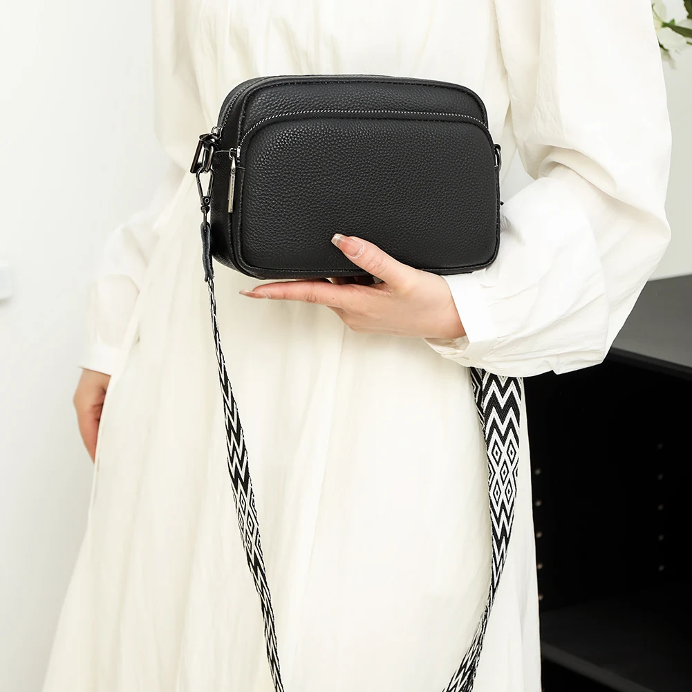 Genuine Leather Crossbody Bag with 2 Straps for Women