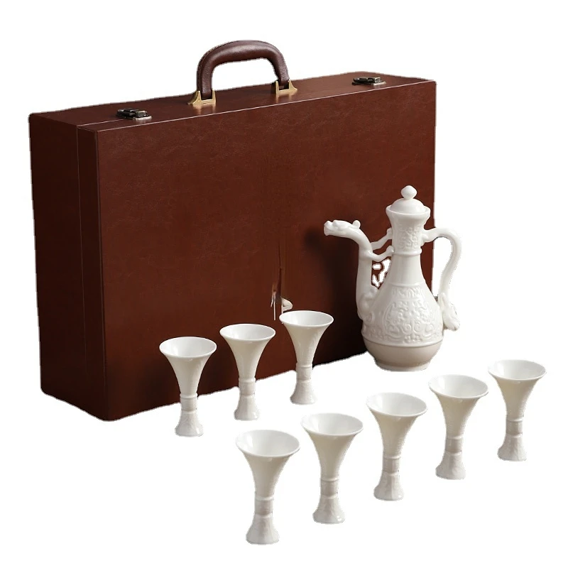 New Jue Shaped Cup Wine Set Ceramic Mutton Fat Jade Wine Pot Complex