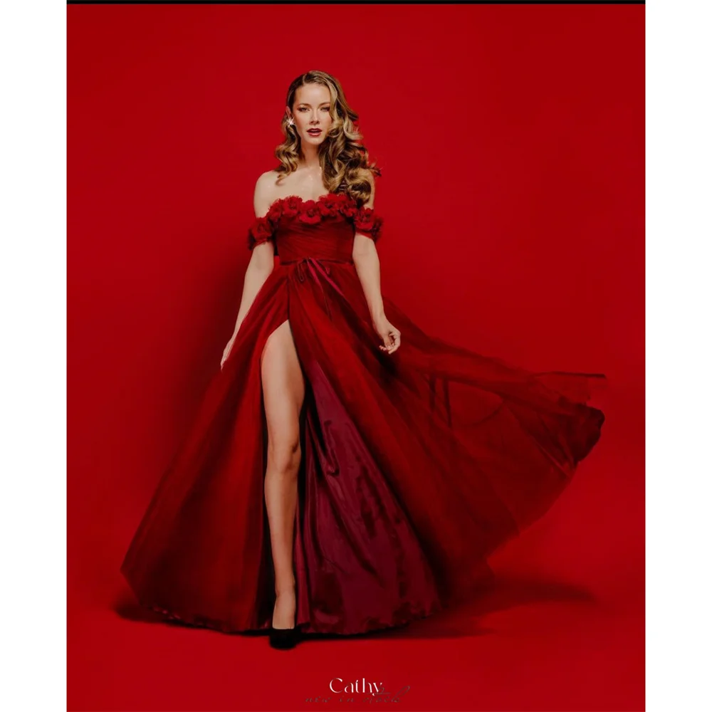 Cathy Strapless Tiered Ruffles A-line Prom Dress A-line Side Split vestidos de noiva Customized Zip Back Chiffon Evening Gown