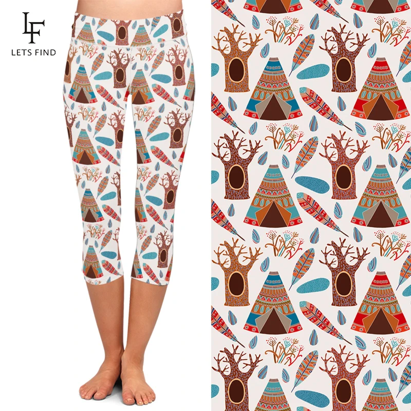 LETSFIND 2019 Summer Style 3D Tent Digital Printing High Waist Women Capri Leggings Comfortable and Soft   Legggings