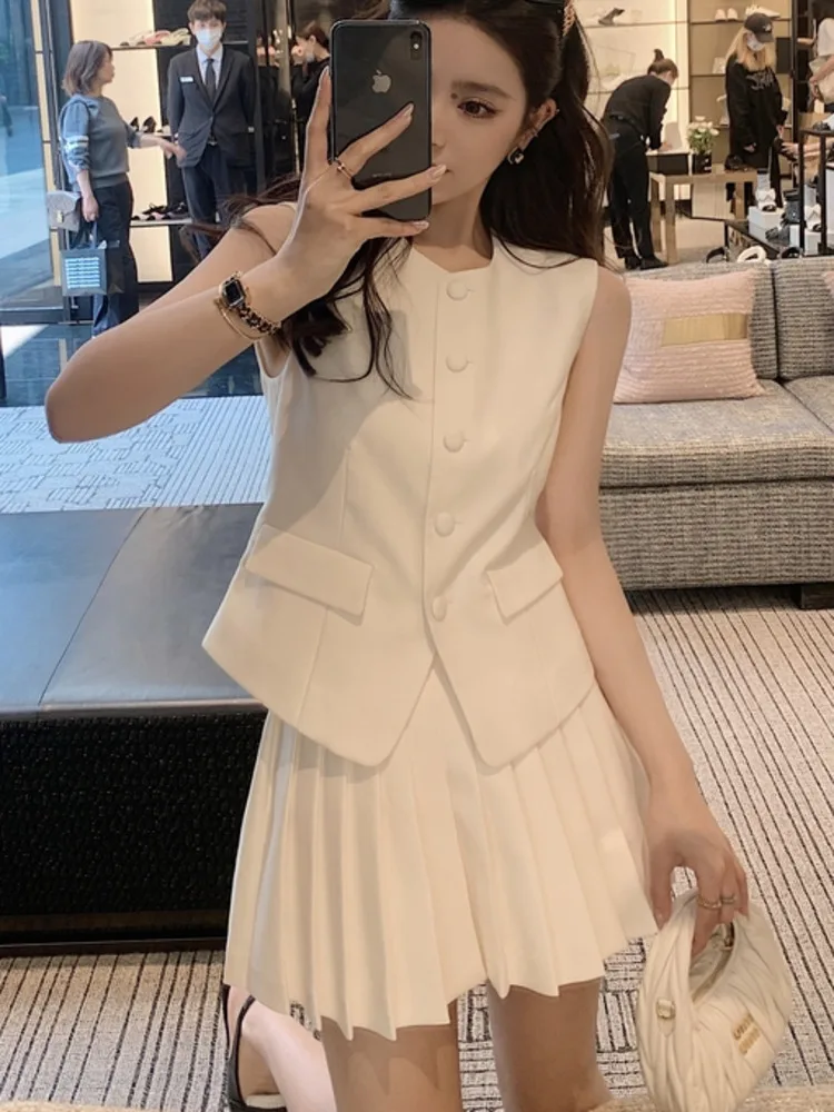 

Женский комплект из двух предметов, элегантный пиджак и плиссированная юбка в Корейском стиле, офисный комплект из двух предметов