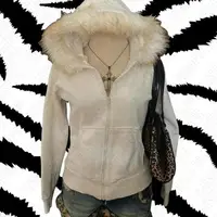 Y2k Women Aesthetic Harajuku Faux Fur Collar Hoodies Clothes Graphic Hip Hop Punk Gothic Zip Up Hoodies Streetwear Jackets EGirl 1