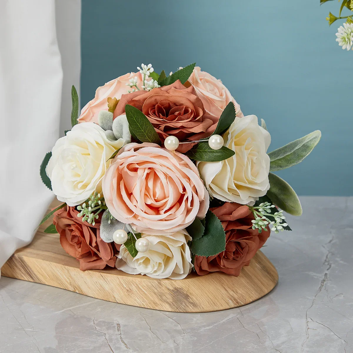 Realistic Rose Bouquet Wedding Photography Props Bean Sand Pink European Style Bridal Handheld Flowers Certificate Ceremony