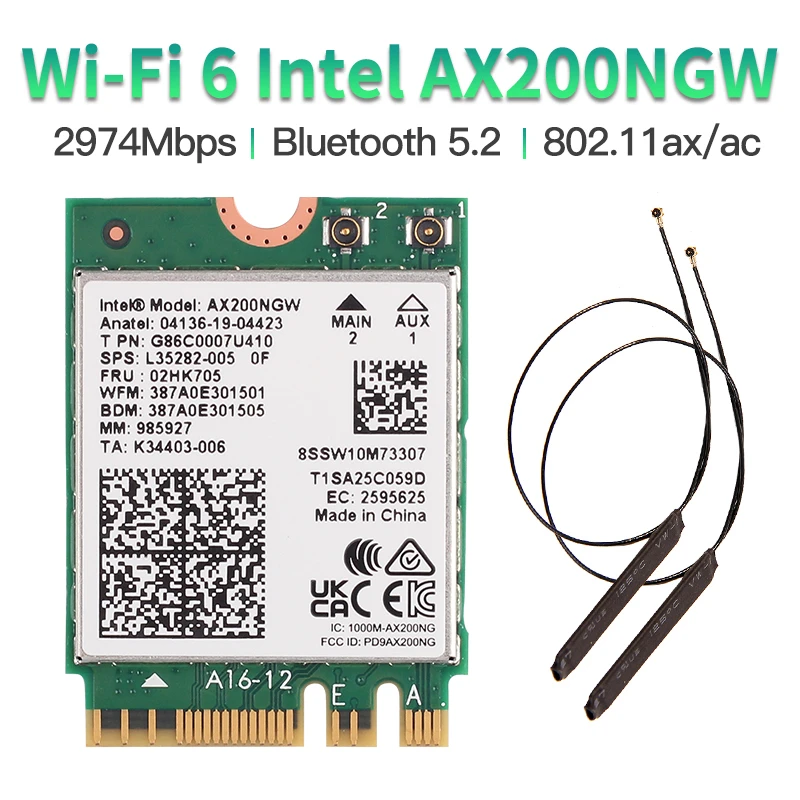 Intel Wifi 6 Ax200 Dual Band 802.11ax WIfi 6 untuk Intel AX200 NGFF M.2 KEY E Kartu Nirkabel Ax200ngl MU MIMO 2.4G/5Ghz 2400Mbps BT 5.1 dengan Antena|Network Cards| - AliExpress