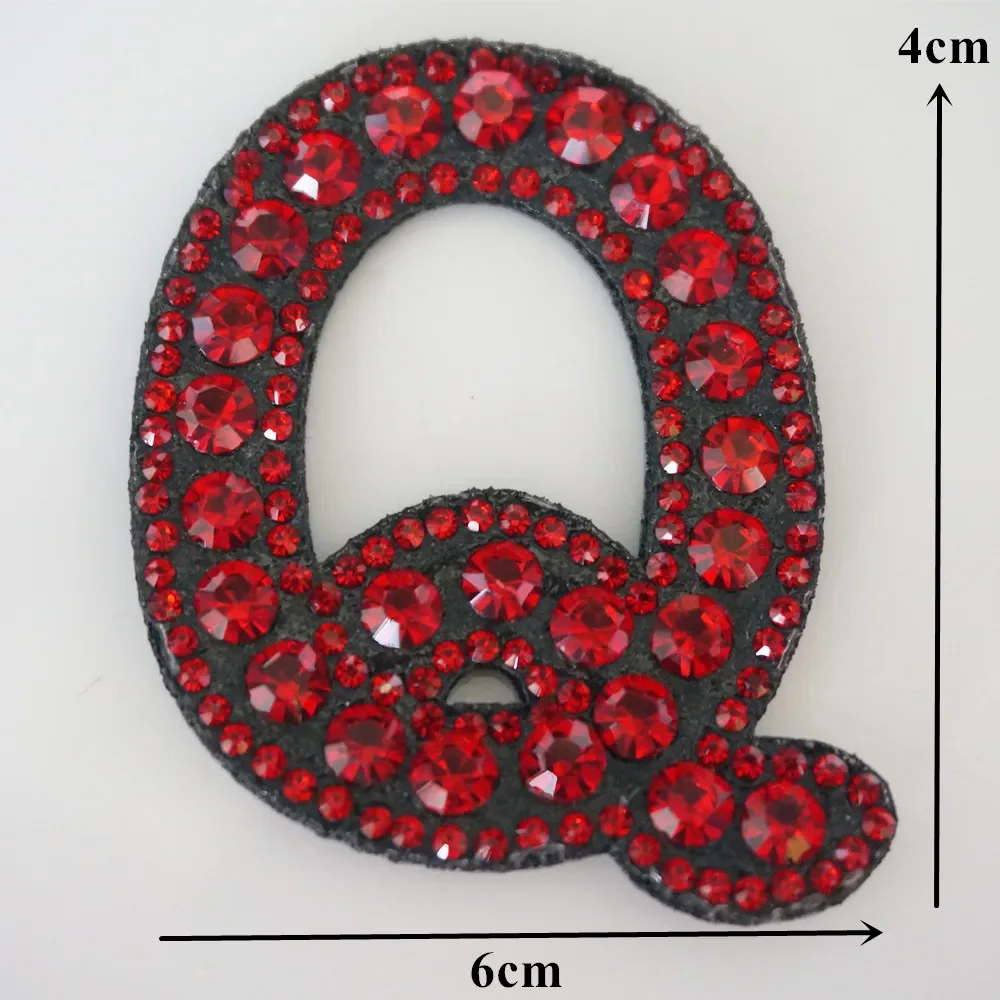 A-Z Wine Red Rhinestone English Alphabet Letter Iron Sew On Patch Badges 3D Patches Bag Hat Jeans Applique Clothes DIY Crafts