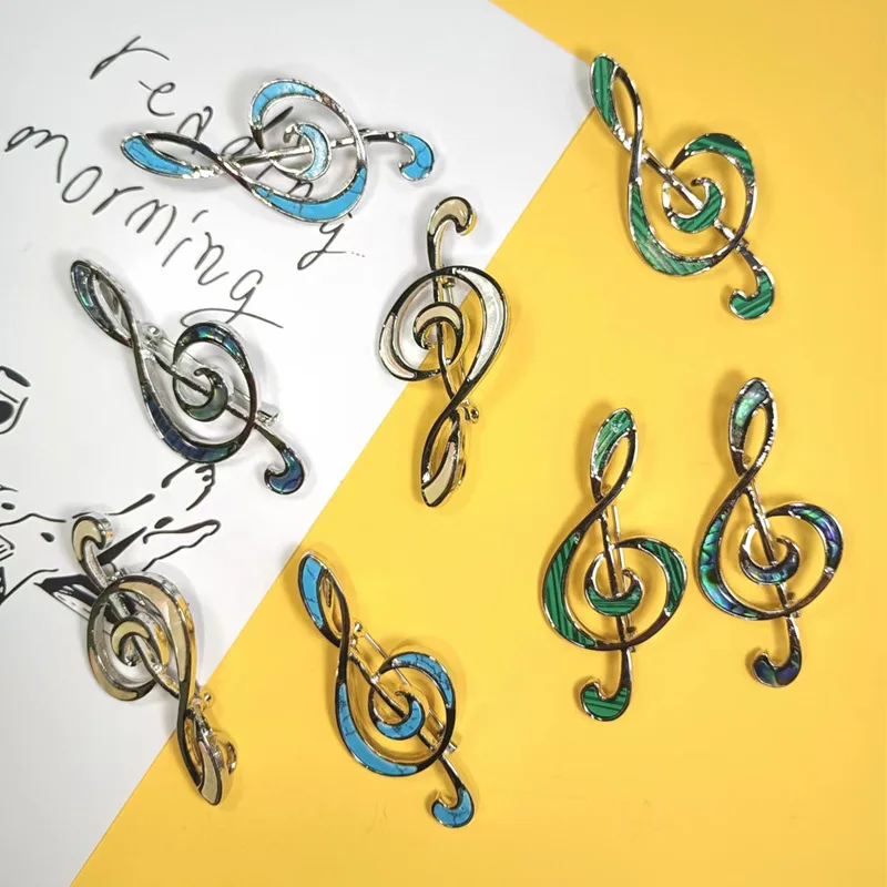 

Natural Inlaid Shell Music Note Brooch Pendant Abalone White Shell Turquoise Malachite Charm DIY Necklace Jewelry for Women Men