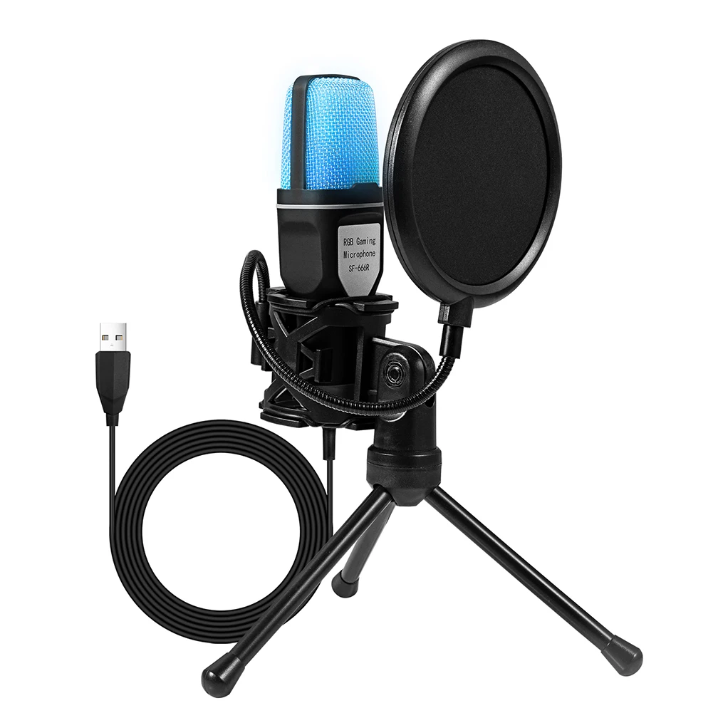 Wire Gaming Mic with Tripod Stand Podcast Mic Set PC Condenser Mic for