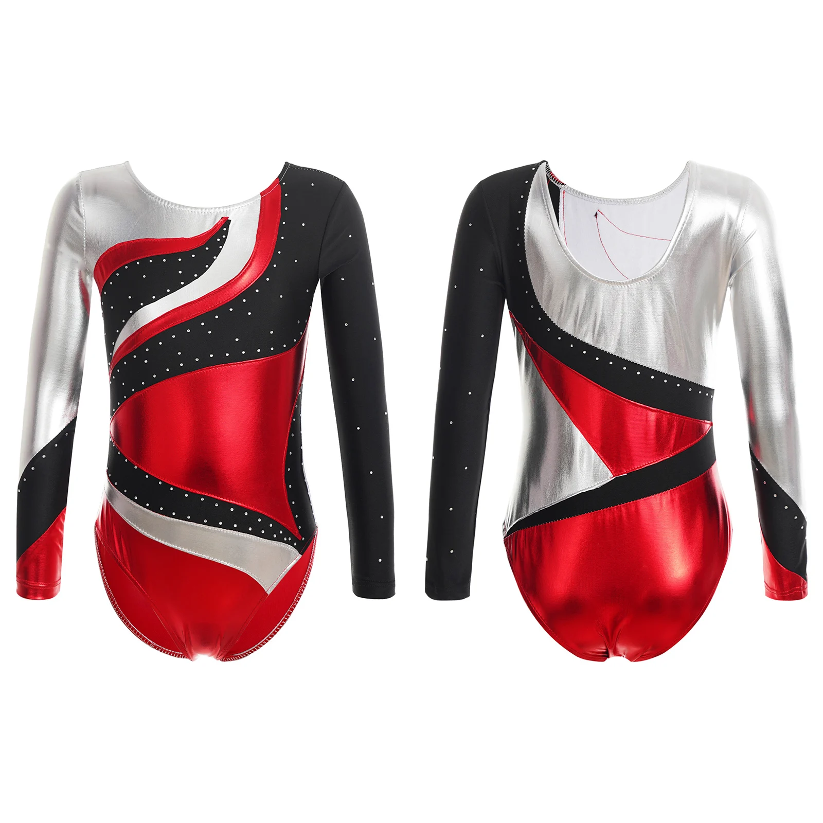 

Children's Ballet Dance Leotard Kids Girls Long Sleeve Round Neck Shiny Contrast Color Ballerina Gymnastics Leotards Dancewear