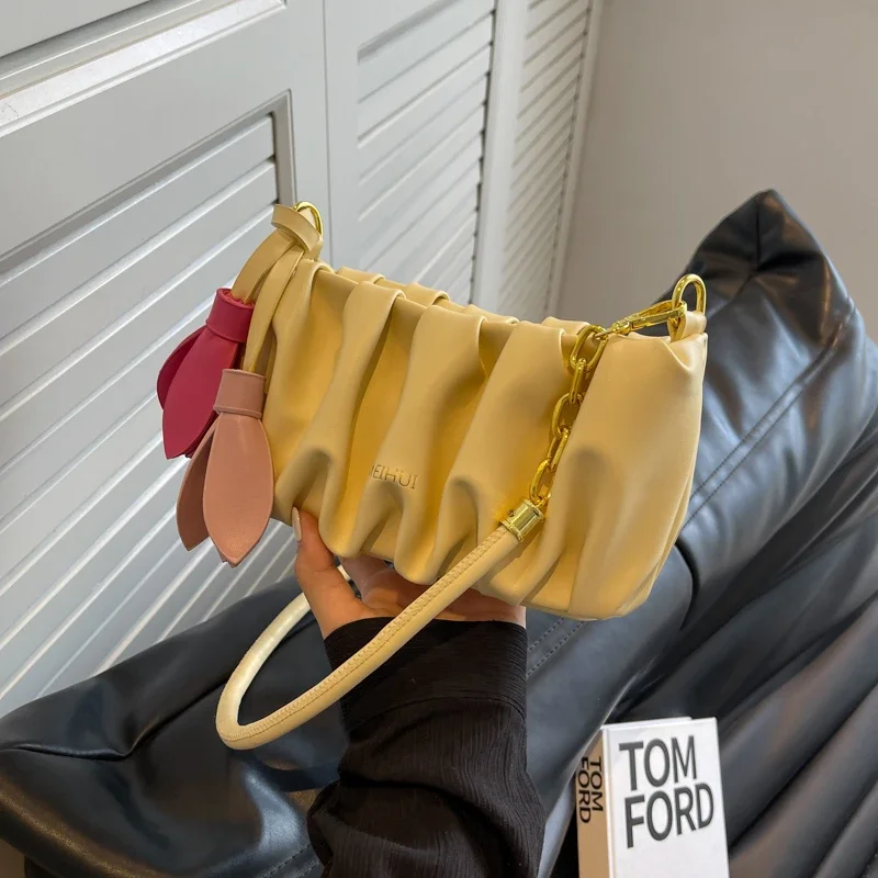 

Spring New Folded Chain Solid Zipper Fashion Pu Shoulder Bag 2024 High Quality Hot Selling Women's Bag Bolso De Mujer