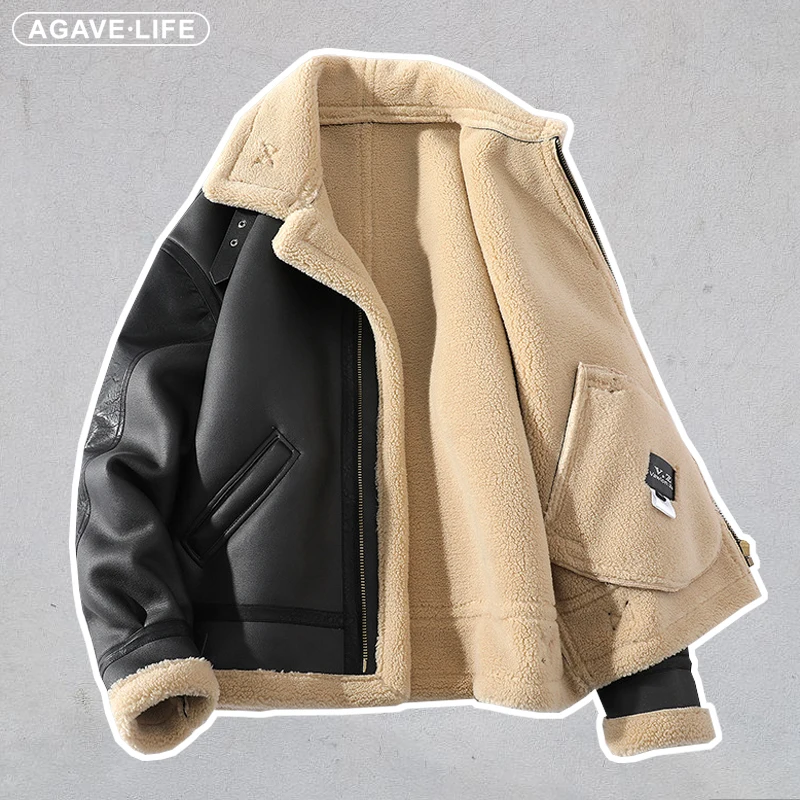 

Winter Air Force Bomber Jacket Leather Pilot Jackets Men Velvet Suede Warm Coats Big Size Thick Fashion PU Biker Male Outwear