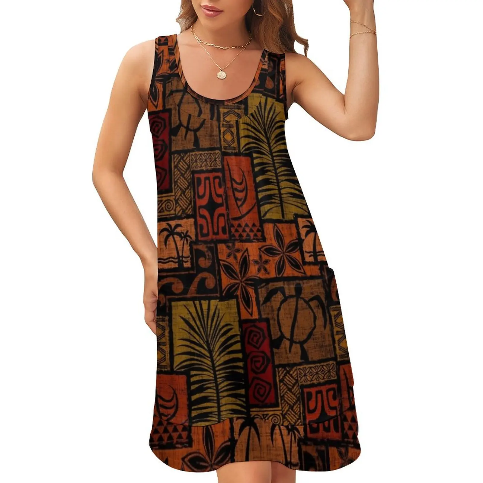 

Moku Malihini black Sleeveless U-Neck Fake Two Piece Dress womens dress cocktail dresses party dresses women Female clothing