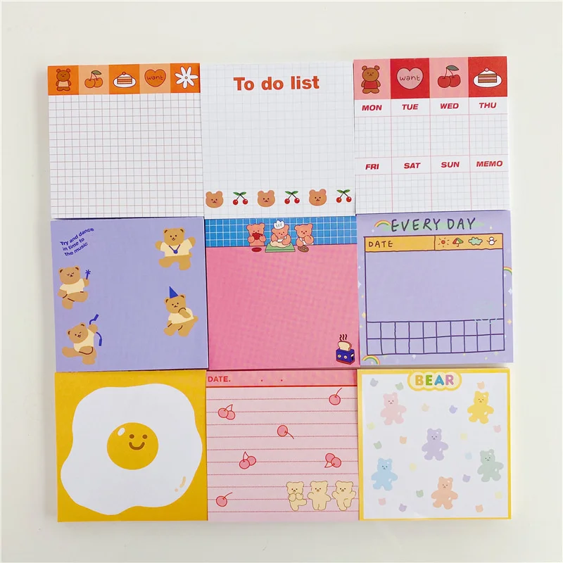 50 Sheets Korea Paper Joy Bear Planner Sticky Notes Kawaii Stationery Cute Memo Pad Notepad Office Leave Message Office Supplies
