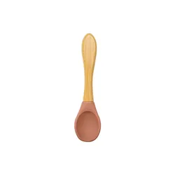 Organic Soft - Tip Silicone Baby Feeding Spoon with Wooden Handle - BPA Free, Ideal (Orenge)