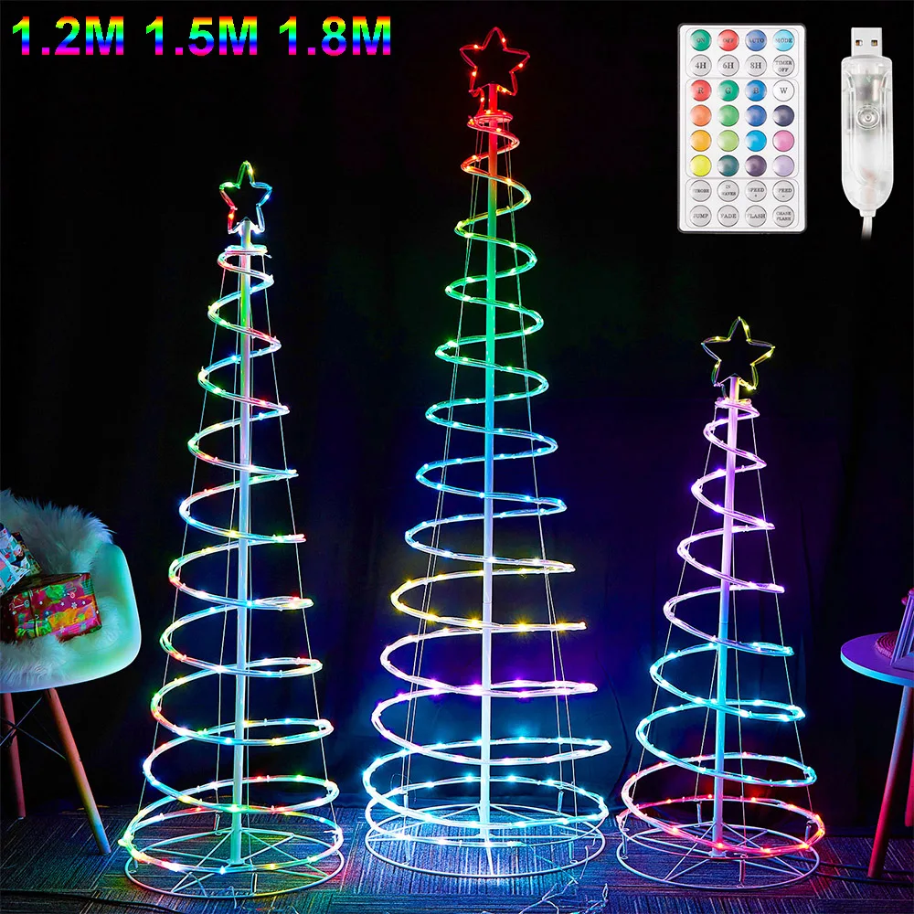 Remote Timer LED Spiral Christmas Tree Lights Star Topper Foldable