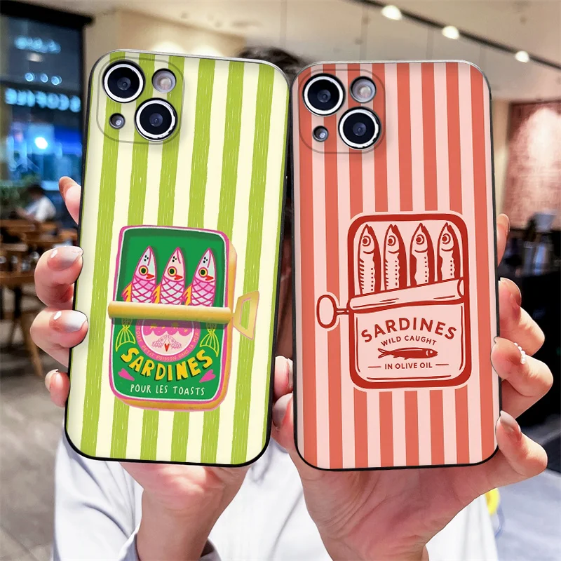 Cartoon Pink Blue Striped Sardines Phone Case: Soft and Stylish Cover