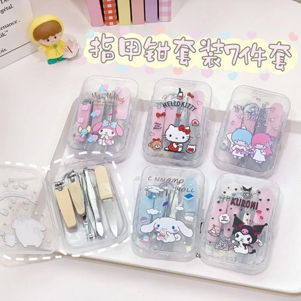 Sanrio Hello Kitty Kuromi My Melody Pachacco Cartoon Cute Nail Clippers Printed Stainless Steel Nail Clipper Set Manicure Tools