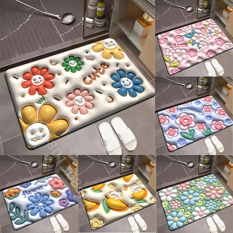 

3D Floral Bathroom Mat Super Absorption Carpet Vision Diatom Mud Rugs Home Decor Non Slip Waterproof Kitchen Entrance Floor Mats