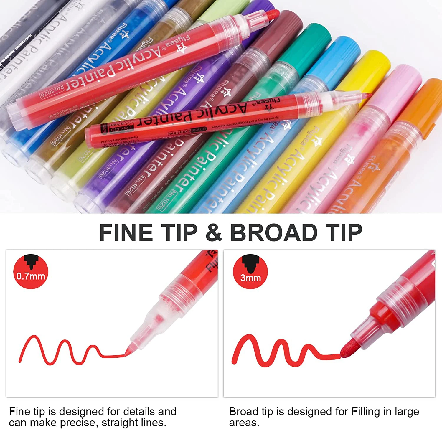 Acrylic Paint Marker Pens Long Lasting with Extra Fine and Medium Tip Art Markers Set for Rock Wood