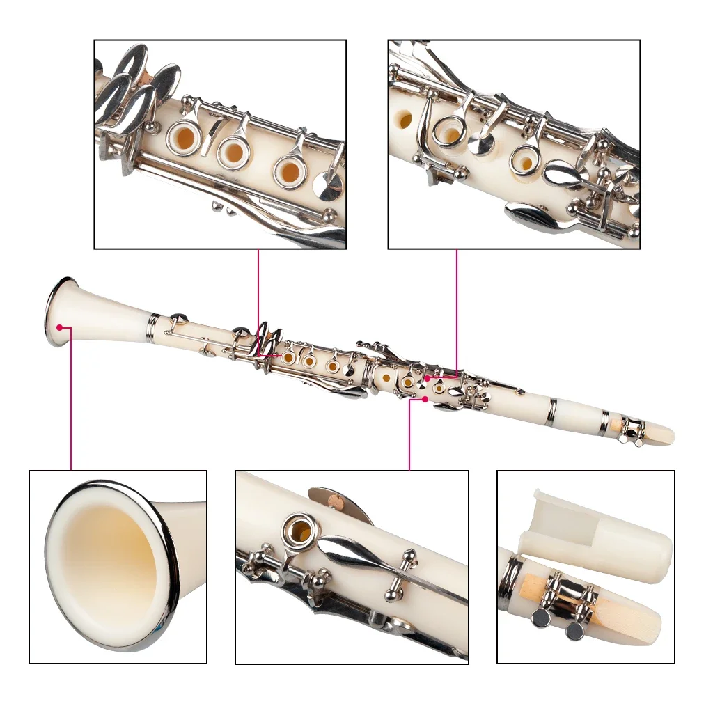 Mugig 17-Key ABS Clarinet Bb Flat W/Case Gloves Cleaning Cloth Reed Case Reeds