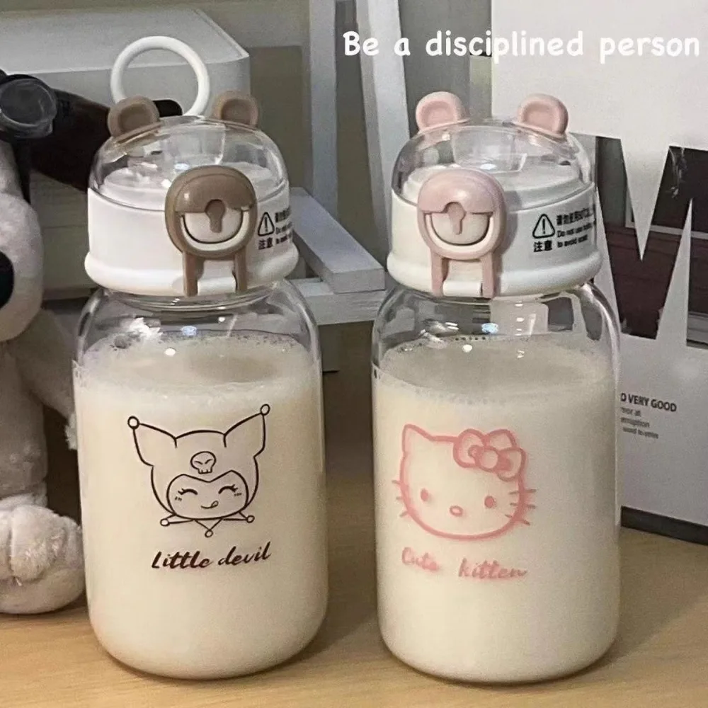 

500ML Sanrio Hello Kitty Pochacco Transparent Straw Cup Anime Cartoon Kuromi Cinnamoroll For Kid Kawaii Bottle Water Cup Gifts