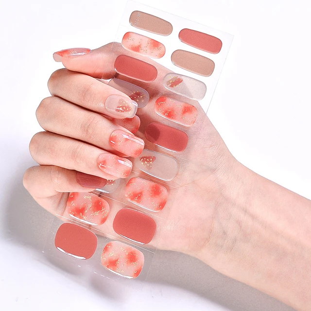 Amazon.com: SARDFXUL 20Pcs Adhesive Full Wrap Gel Nail Art Sticker  Waterproof Gel Nail Wrap Semi Cured Gel Strips Nail Decals Semi Cured Gel Nail  Stickers for Toes White with Uv Light Semi