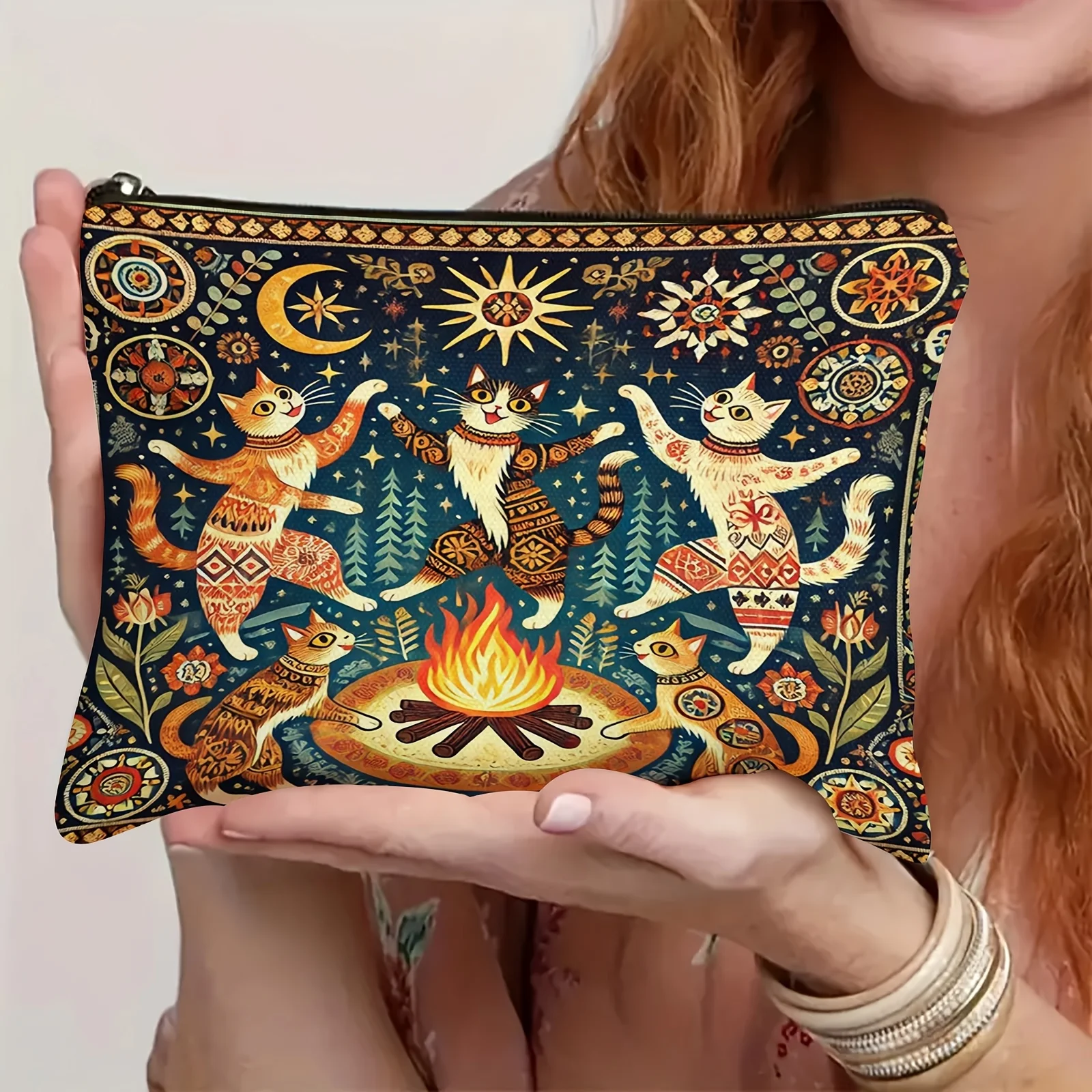 Verspielte Kosmetiktasche mit Katzenmotiv, tragbare Kosmetiktasche, Stifthalter für Studenten, Snacktasche, vielseitige Aufbewahrungstasche, Münzgeldbörse – Detail 3
