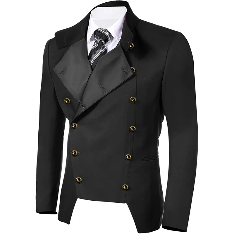 Men's Steampunk Black White Jacket Retro Vintage Coat Gothic Military Blazer Victorian Performance Costume ww ii japanese imperial officer traditional vintage green uniform japanese military costume ww2 japanese military uniform japan