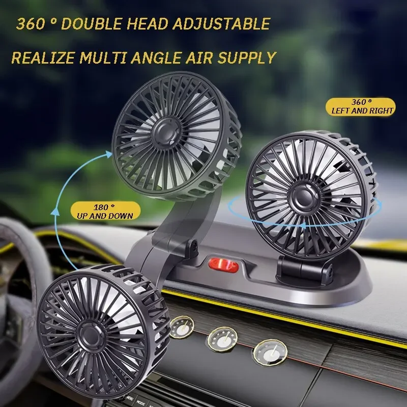 5V 12V 24V Car Fan Cooling Car Fan Dual Head Usb 2 Speeds Adjustable Auto Cooler Air Accessories Wind Regulation car fan
