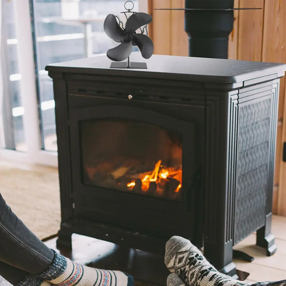 Black Fireplace Fan 4 Blade Heat Powered Stove Fan Log Wood Burner Room  Heater Heater Radiator Fire Wood Heater - AliExpress