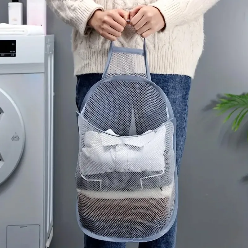 1PC Mesh Laundry Basket Storage Box Bathroom Wall Mounted Design Durable Mesh Fabric Very Suitable for Storing Dirty Clothes