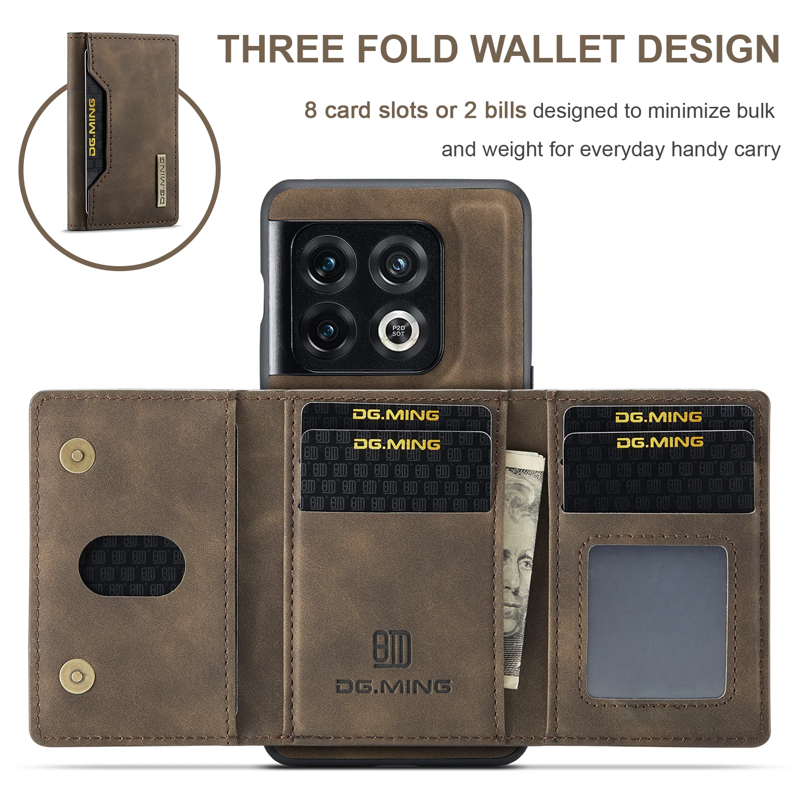 DG.MING Vintage 2in1 Magnetic Detachable Leather Wallet Case for OnePlus 11 10 Pro ACE Retro Card Slots Pocket Holder Back Cover