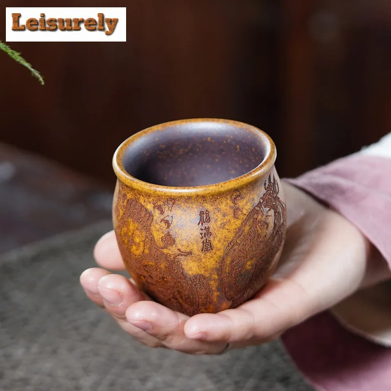 210ml Yixing Zisha Four Gods of Wealth Teacup Aesthetic Tea Bowl Single Cups Tea-tasting Smelling Cup Chazhan Master Cups Cha