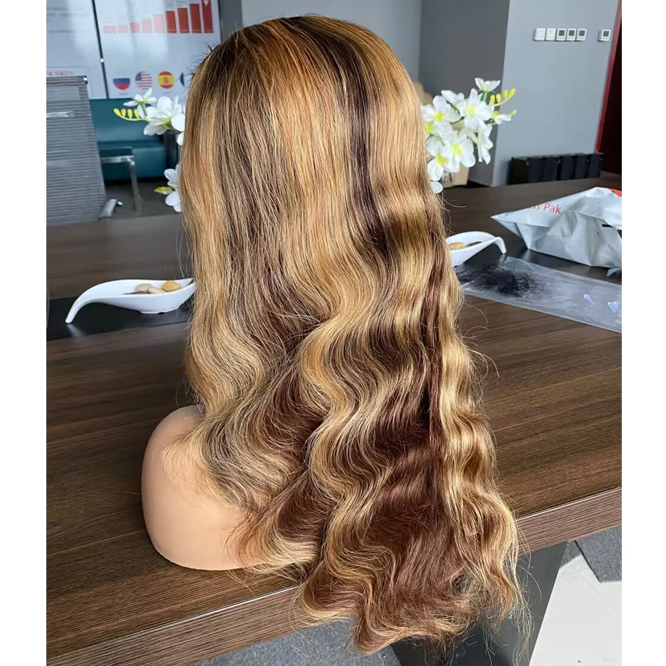 13x4 Lace Front Highlight Wigs Human Hair Body Wave Ombre Brown 13x6 Honey Blond Lace Frontal Wig human hair wig