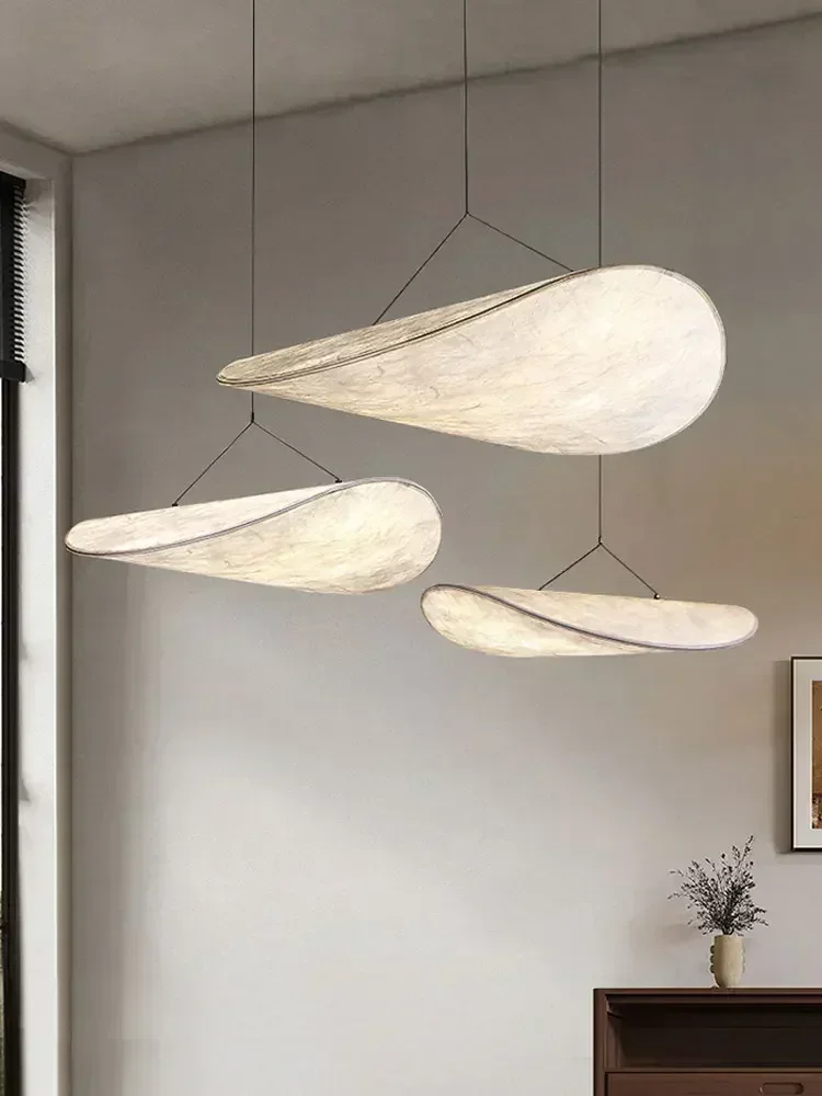 Nordic Wabi Sabi Pendant Lamp for Bedroom Living Dining Home Decoration Designer Scandinavian White Led Hanging Chandelier Light 2